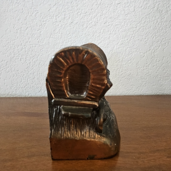 Vintage Cast Metal Covered Wagon And Oxen Booken 1950's Rustic Bronze Color - Picture 5 of 8